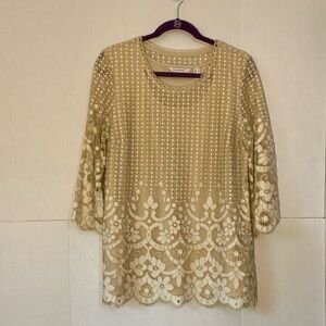 Isaac Mizrahi Elegant Lace Beige Top